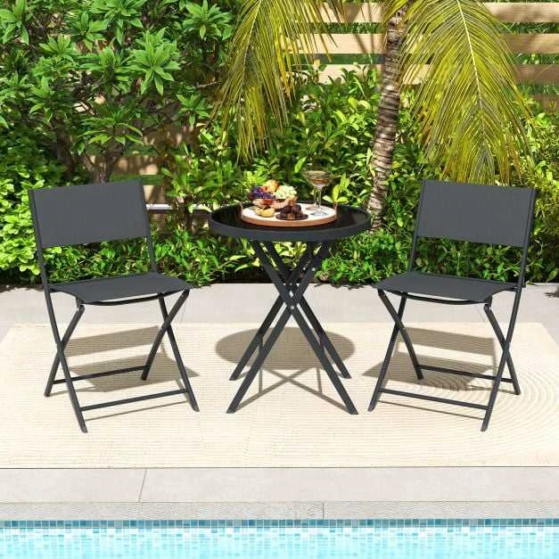 Lauko baldų komplektas Promotions Lauko bistro komplektas, 3 dalių sulankstomas, 59,7x69,9 cm stalas, juodas, metalas