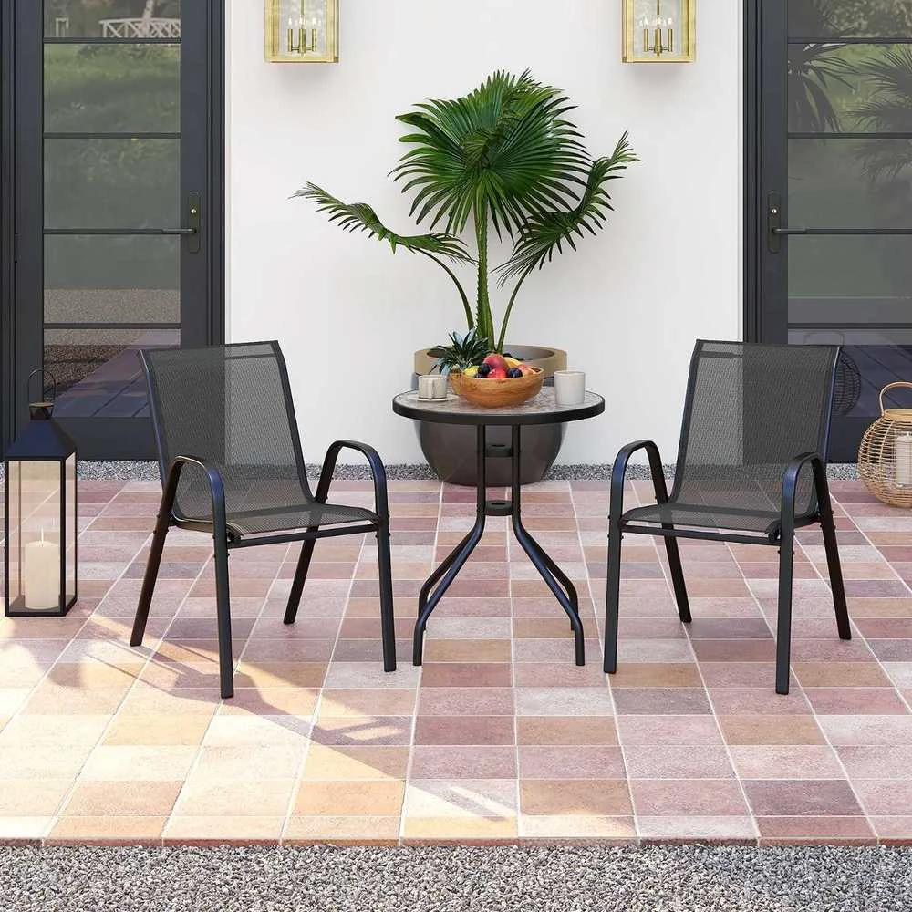 Lauko baldų komplektas Promotions Lauko bistro komplektas, 2 sulankstomi kėdės ir apvalus šoninis staliukas, 60x60x70 cm, juodas