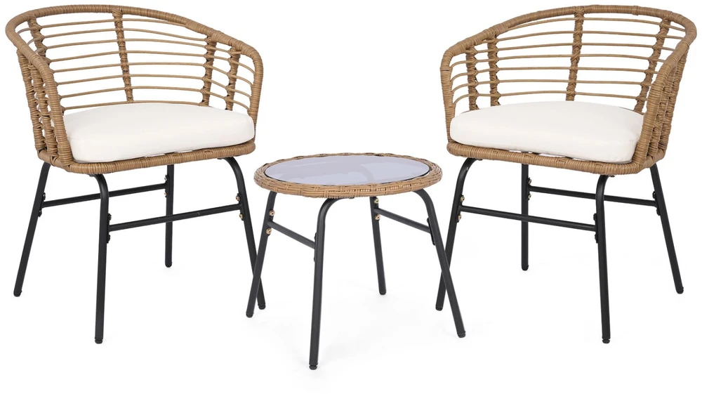 Lauko baldų komplektas Promotions Lauko terasos baldų komplektas 3 vnt. Stalas Ø45,7x40,6 cm Kėdės 59,7x57,2x73,7 cm Natūrali/balta