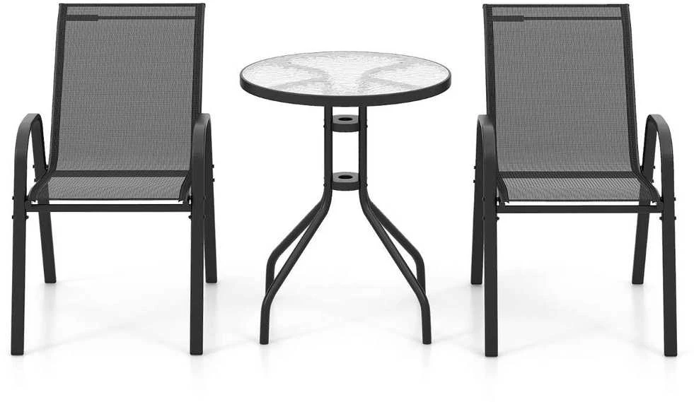 Lauko baldų komplektas Promotions Lauko bistro komplektas, 2 sulankstomi kėdės ir apvalus šoninis staliukas, 60x60x70 cm, juodas