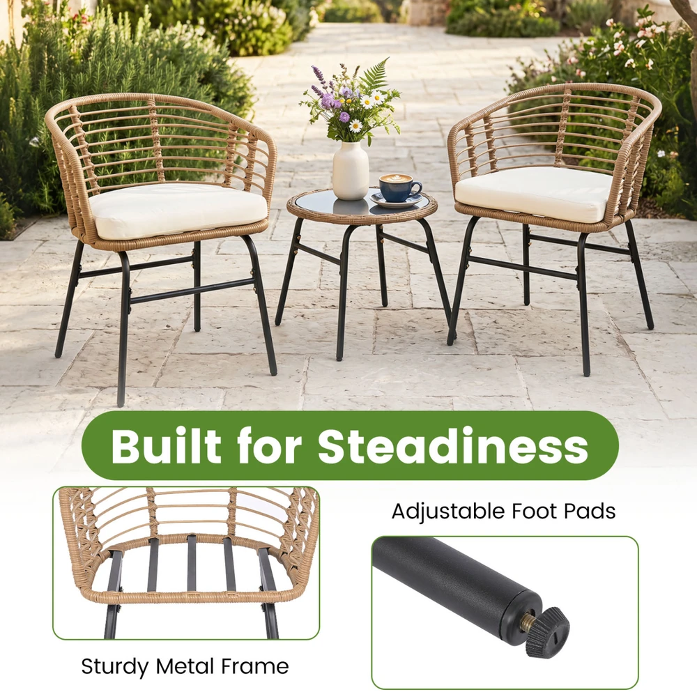 Lauko baldų komplektas Promotions Lauko terasos baldų komplektas 3 vnt. Stalas Ø45,7x40,6 cm Kėdės 59,7x57,2x73,7 cm Natūrali/balta