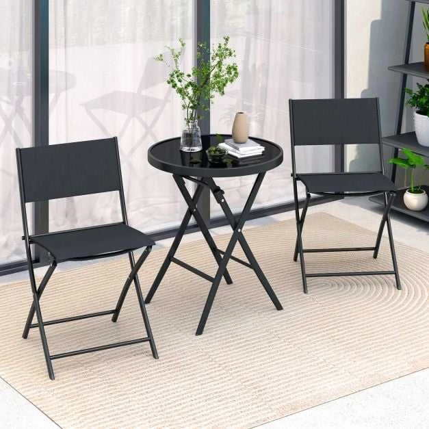 Lauko baldų komplektas Promotions Lauko bistro komplektas, 3 dalių sulankstomas, 59,7x69,9 cm stalas, juodas, metalas