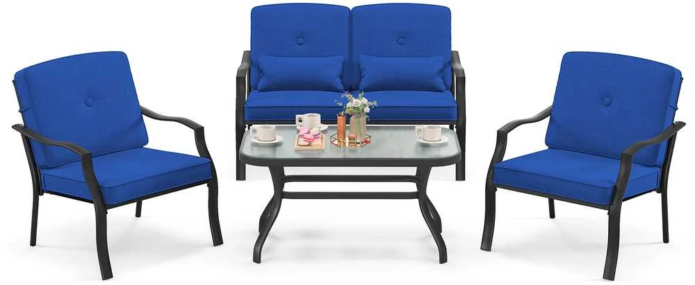 Lauko baldų komplektas Promotions Lauko pokalbių komplektas, 121.9x76.2x73.7 cm dvivietė sofa, 66x76.2x73.7 cm vienvietė kėdė, 96.5x55.9x49.5 cm kavos staliukas, Juoda, Pilka