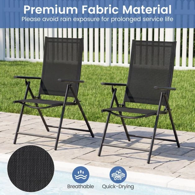 Lauko baldų komplektas Promotions Lauko sulankstomos kėdės rinkinys 79x57x80 cm juodos spalvos audinys