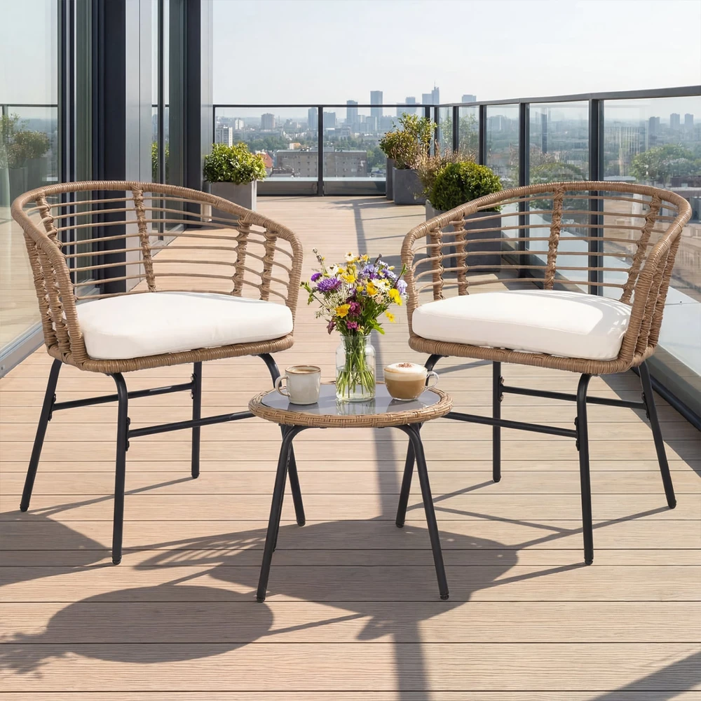Lauko baldų komplektas Promotions Lauko terasos baldų komplektas 3 vnt. Stalas Ø45,7x40,6 cm Kėdės 59,7x57,2x73,7 cm Natūrali/balta