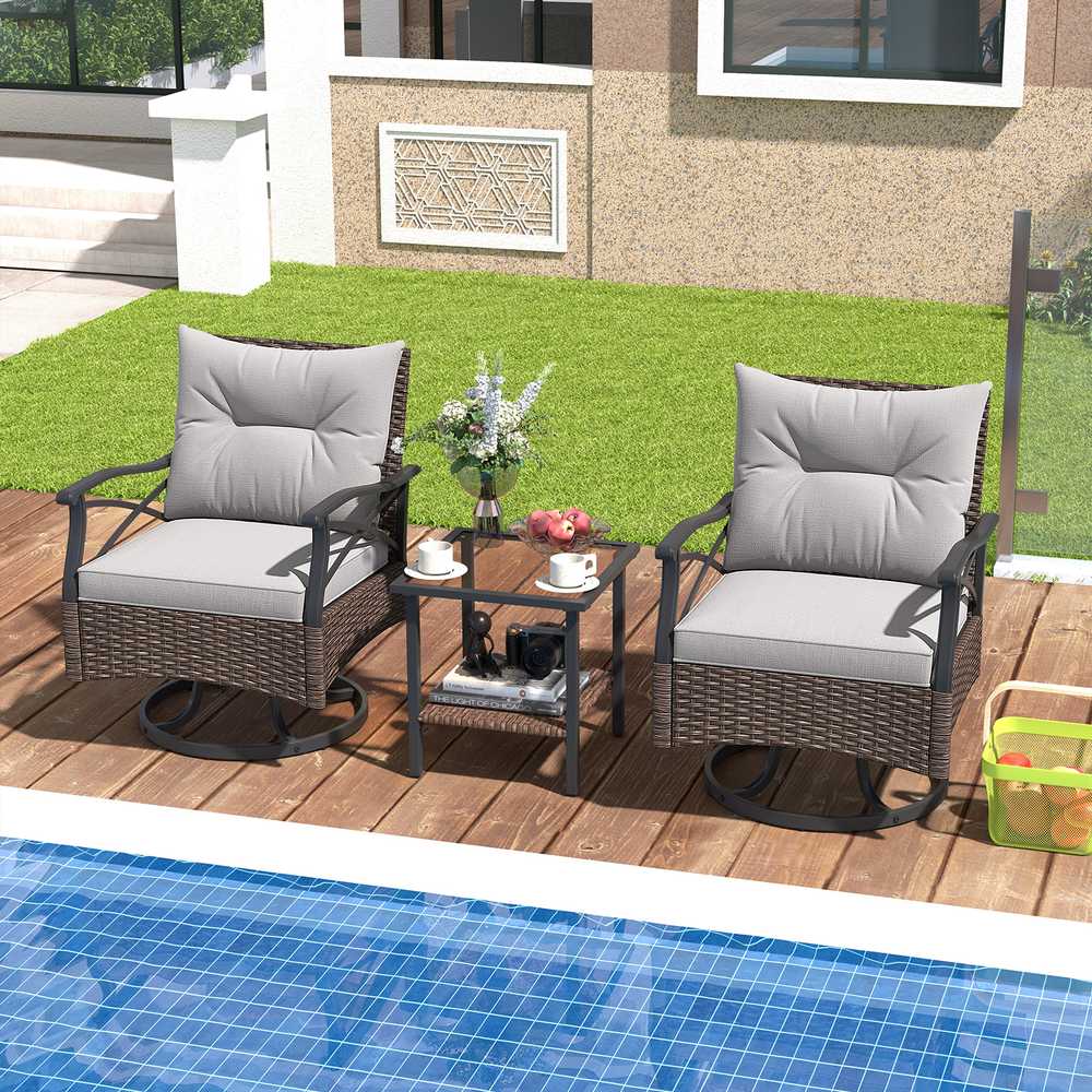 Lauko baldų komplektas Promotions Lauko sukiojamas supamas krėslų komplektas, 74.9x64.8x83.8 cm, rudos spalvos