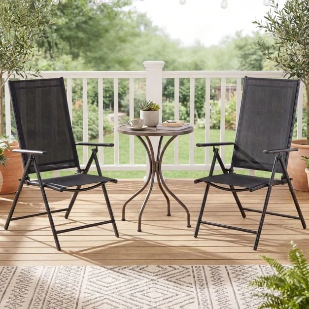Lauko baldų komplektas Promotions Lauko sulankstomos kėdės rinkinys 79x57x80 cm juodos spalvos audinys