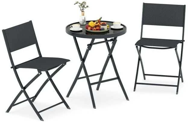 Lauko baldų komplektas Promotions Lauko bistro komplektas, 3 dalių sulankstomas, 59,7x69,9 cm stalas, juodas, metalas
