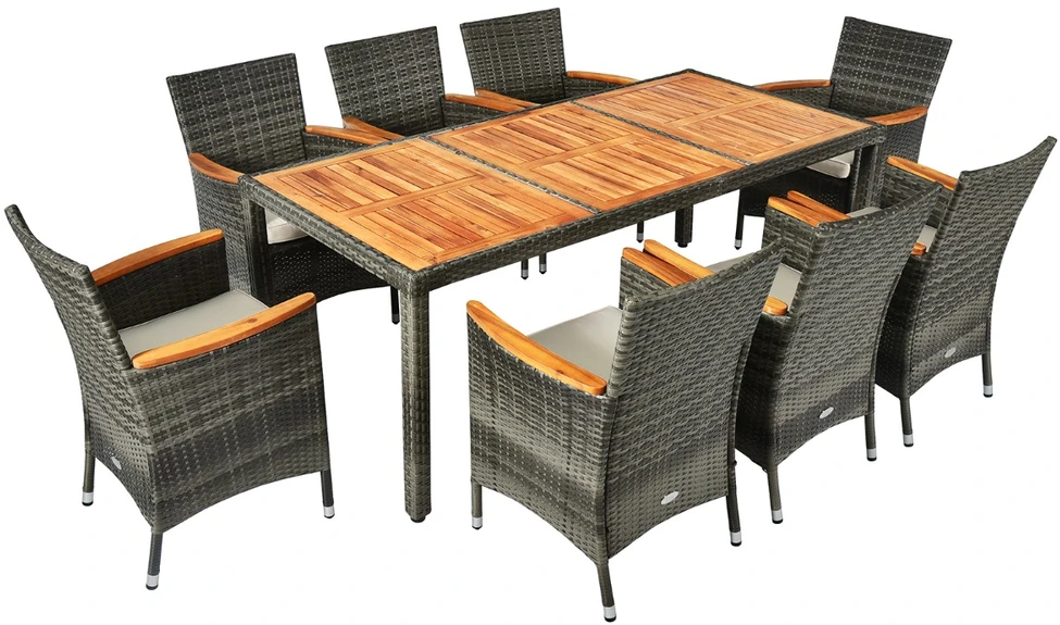 Lauko baldų komplektas Promotions Lauko valgomojo komplektas, 9 dalių, 190x90x74 cm, pilka ir smėlio spalvos