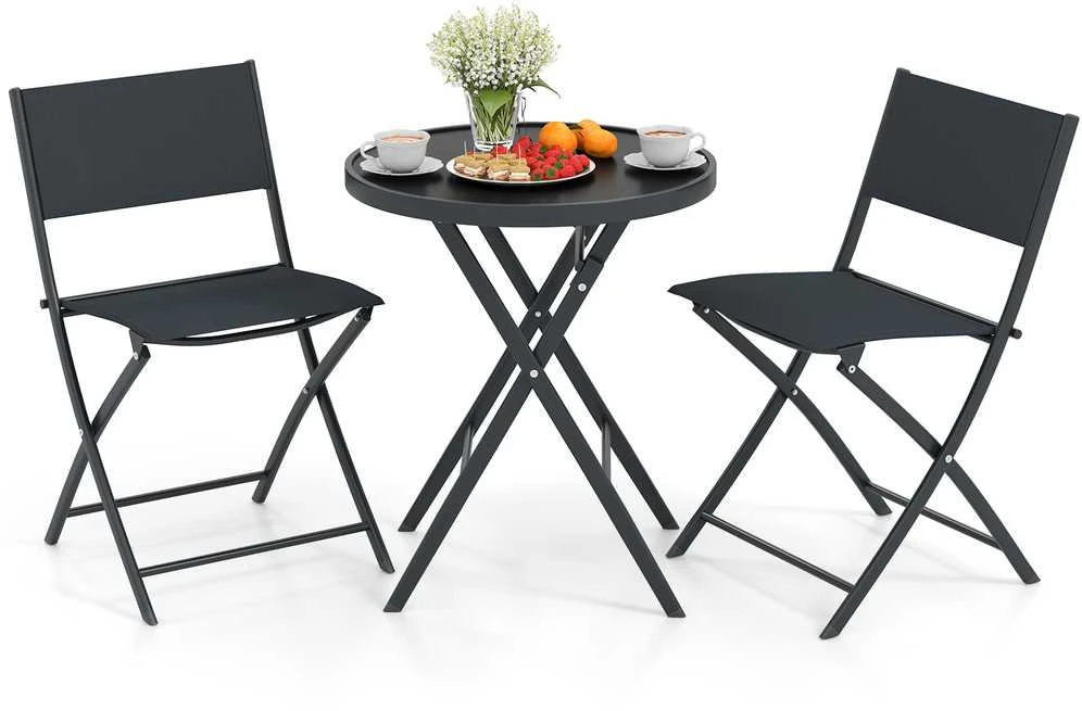 Lauko baldų komplektas Promotions Lauko bistro komplektas, 3 dalių sulankstomas, 59,7x69,9 cm stalas, juodas, metalas
