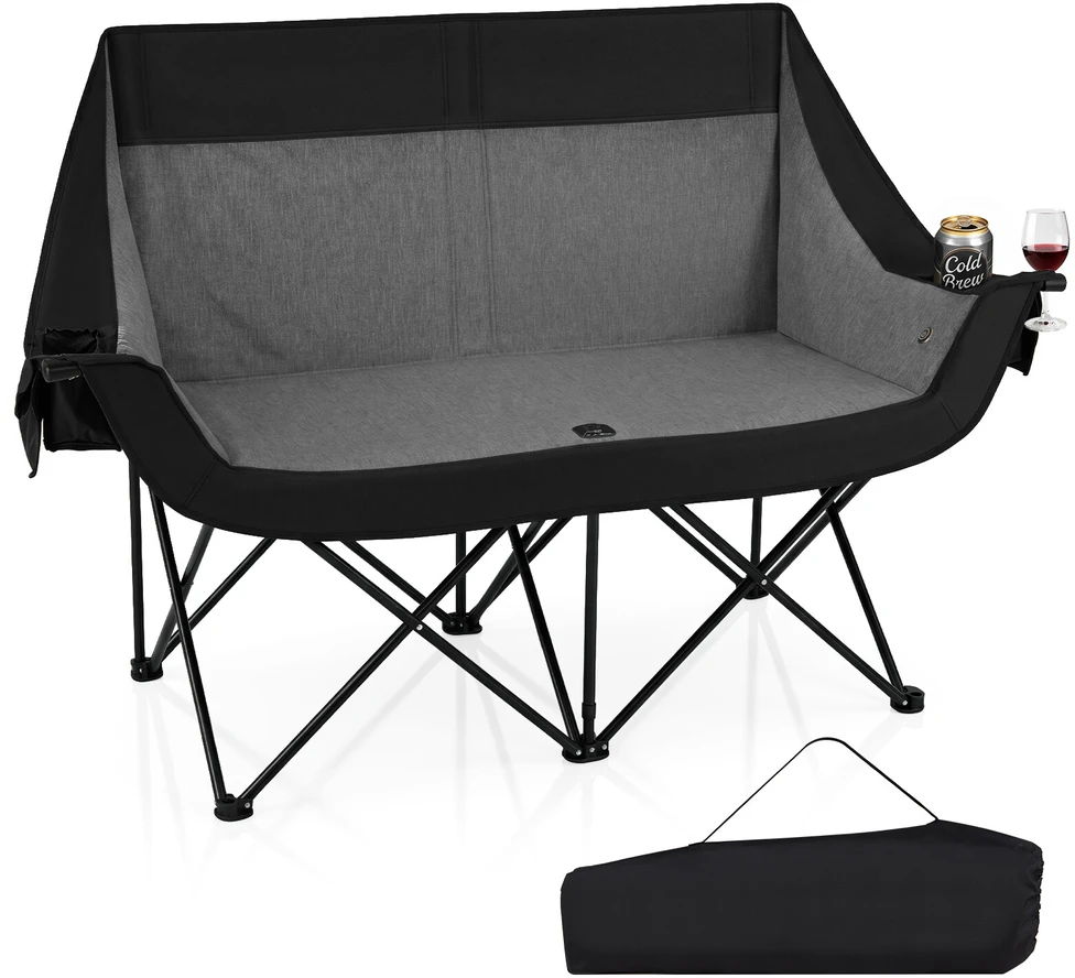 Lauko baldų komplektas Promotions Šildoma dvivietė stovyklavimo kėdė 147,3x59,7x94 cm juoda/tamsiai mėlyna