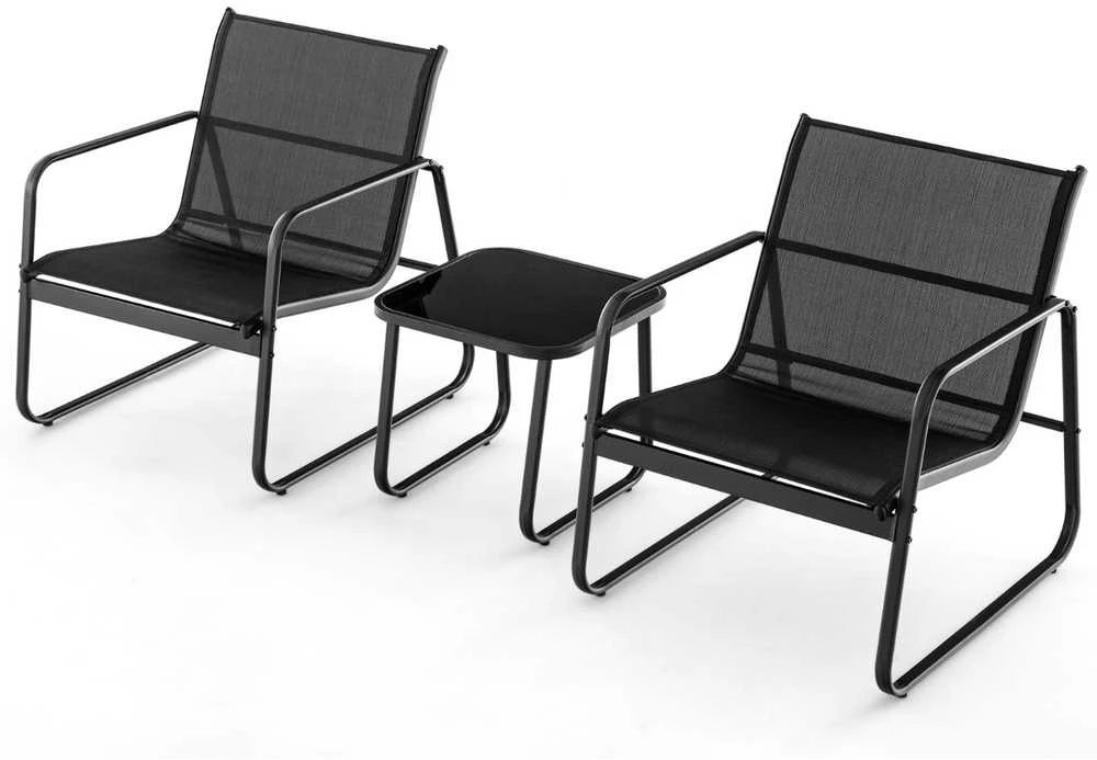 Lauko baldų komplektas Promotions Sodo baldų komplektas, kėdės 77x61x75 cm, stalas 44x44x41 cm, juodos spalvos