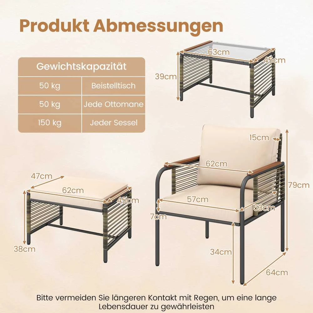 Lauko baldų komplektas Promotions Sodo baldų komplektas, 64x62x79 cm, smėlio spalvos, ratanas