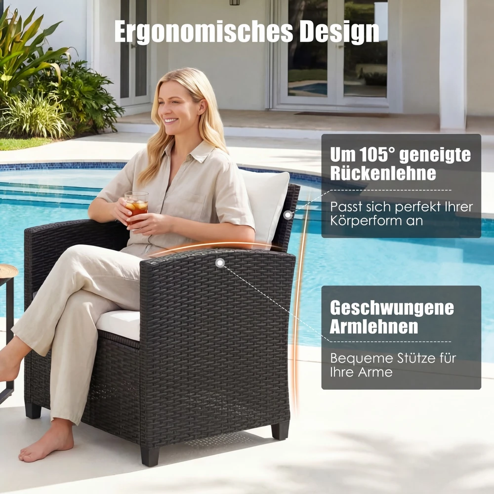 Lauko baldų komplektas Promotions Sodo baldų komplektas 3 dalių rotango lauko komplektas 64x62x76 cm juoda ir smėlio spalvos