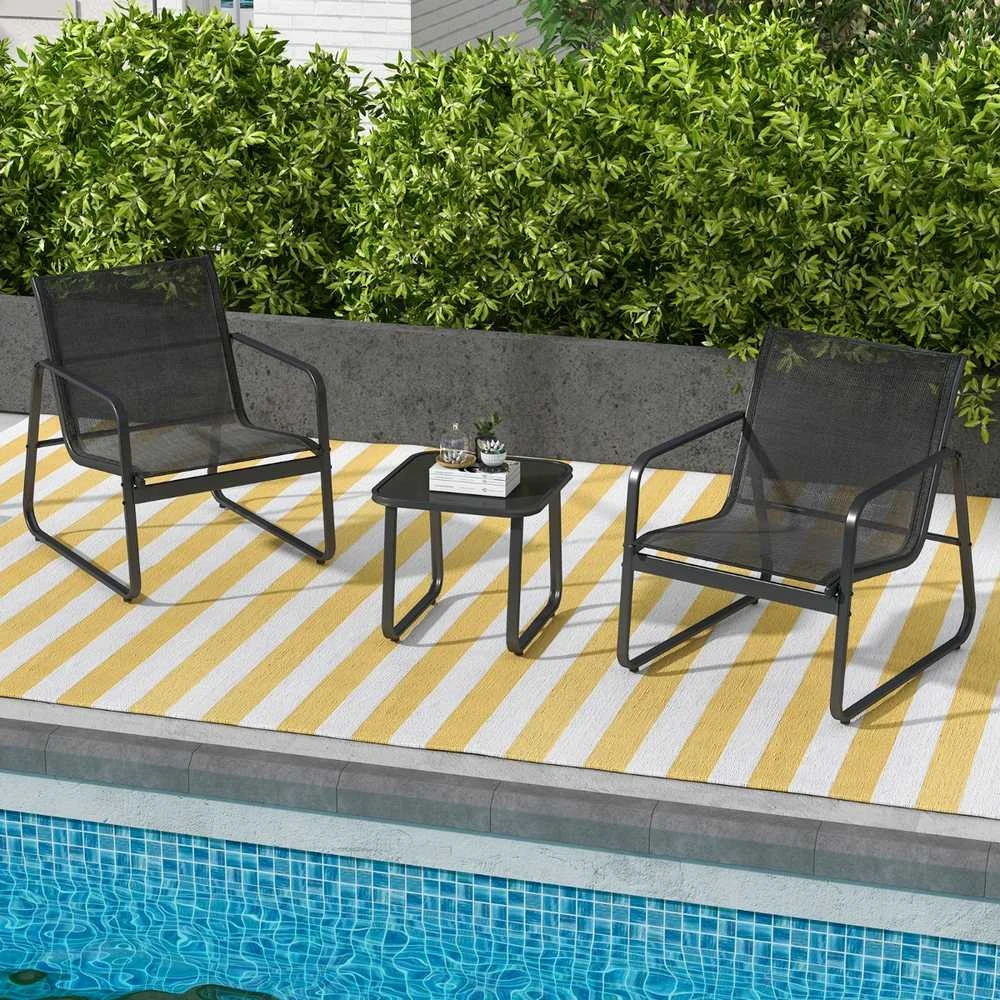 Lauko baldų komplektas Promotions Sodo baldų komplektas, kėdės 77x61x75 cm, stalas 44x44x41 cm, juodos spalvos
