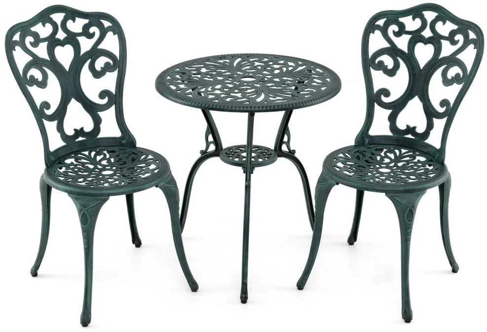 Lauko baldų komplektas Promotions Sodo baldų komplektas, liejinis aliuminis, 60x66 cm stalas, 51x41x87 cm kėdės, žalia