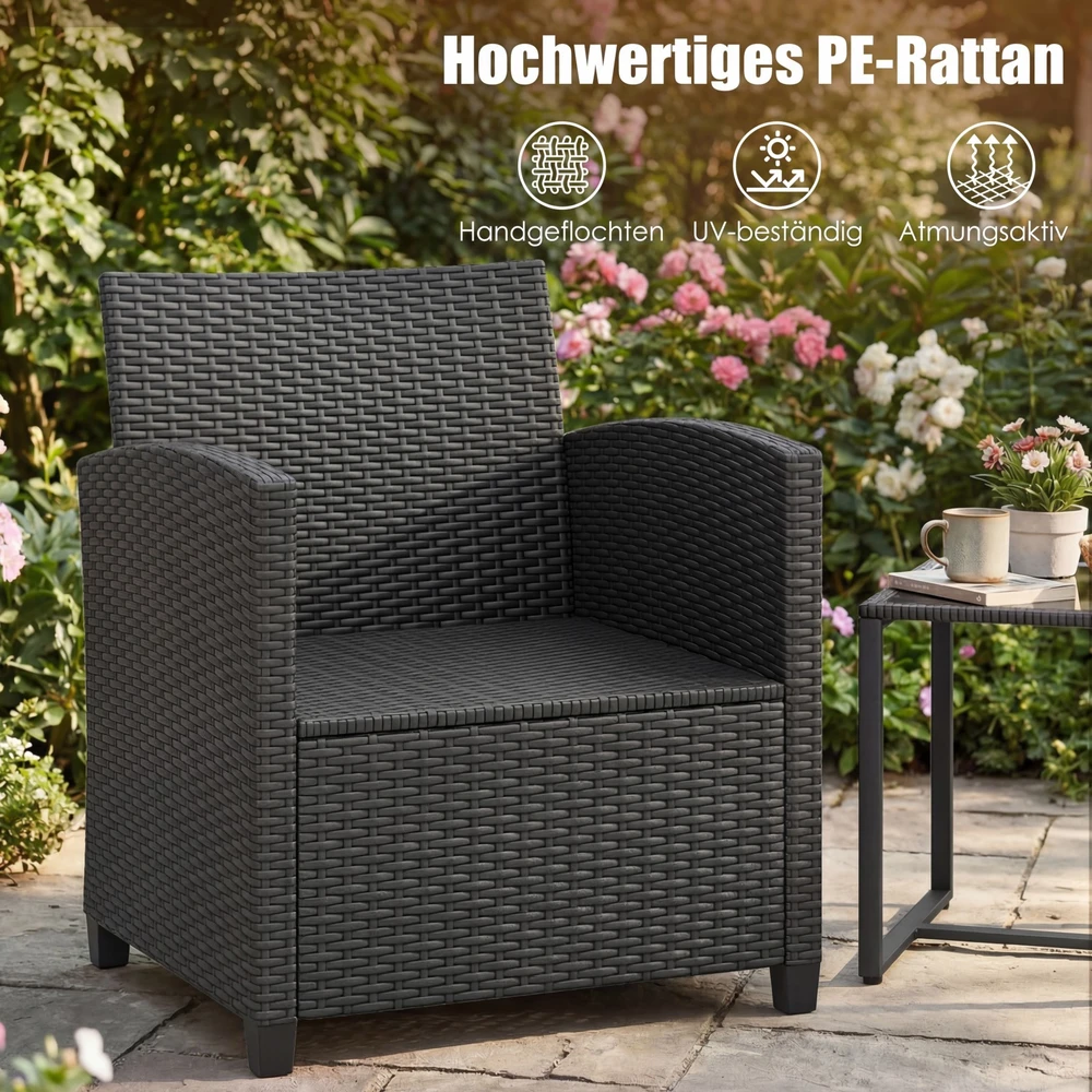 Lauko baldų komplektas Promotions Sodo baldų komplektas 3 dalių rotango lauko komplektas 64x62x76 cm juoda ir smėlio spalvos