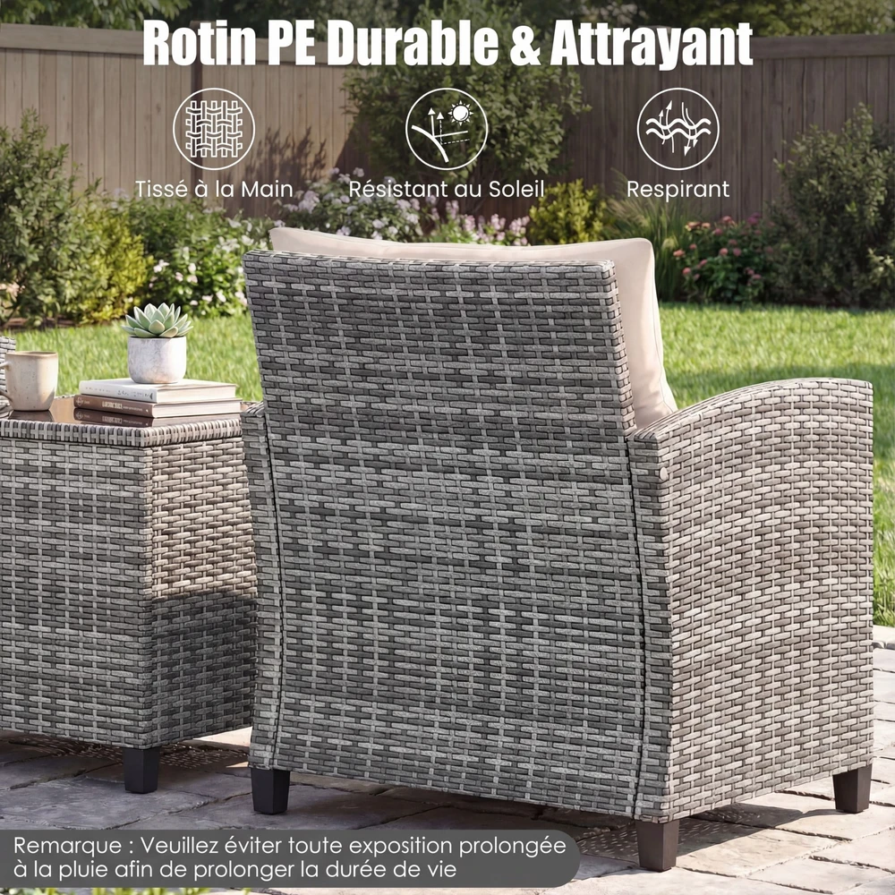 Lauko baldų komplektas Promotions Sodo baldų komplektas 3 dalių PE rotango kėdės ir kavos staliukas 67x64x77 cm pilka