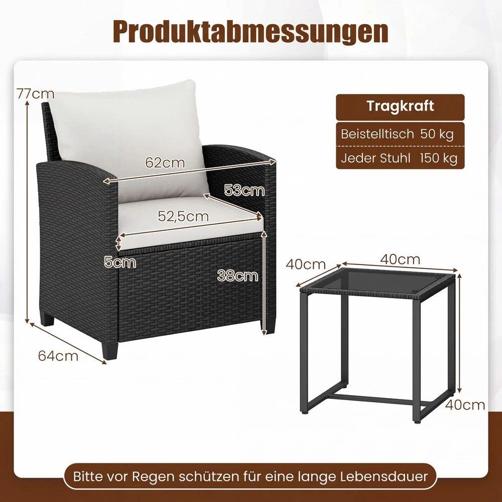 Lauko baldų komplektas Promotions Sodo baldų komplektas 3 dalių rotango lauko komplektas 64x62x76 cm juoda ir smėlio spalvos