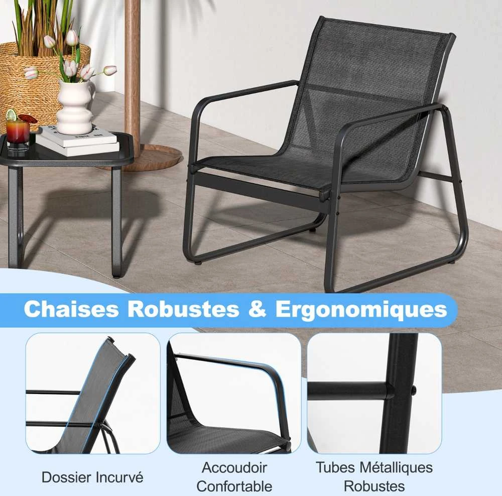 Lauko baldų komplektas Promotions Sodo baldų komplektas, kėdės 77x61x75 cm, stalas 44x44x41 cm, juodos spalvos