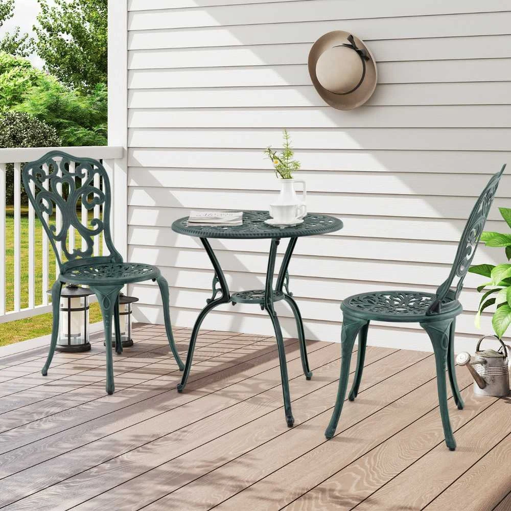 Lauko baldų komplektas Promotions Sodo baldų komplektas, liejinis aliuminis, 60x66 cm stalas, 51x41x87 cm kėdės, žalia
