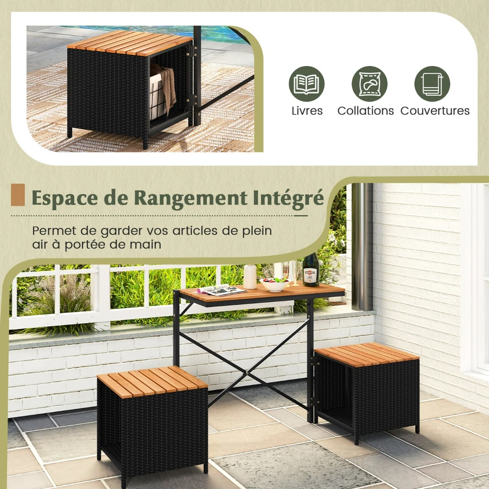 Lauko baldų komplektas Promotions Sodo baldų komplektas, 3 dalių, 168x46x81 cm, juoda/natūrali