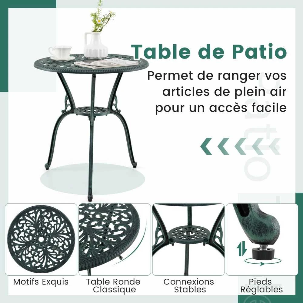 Lauko baldų komplektas Promotions Sodo baldų komplektas, liejinis aliuminis, 60x66 cm stalas, 51x41x87 cm kėdės, žalia