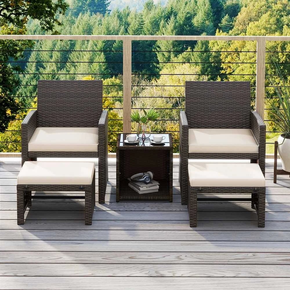 Lauko baldų komplektas Promotions Sodo baldų komplektas, rotangas, 59x53.5x77.5 cm, ruda balta
