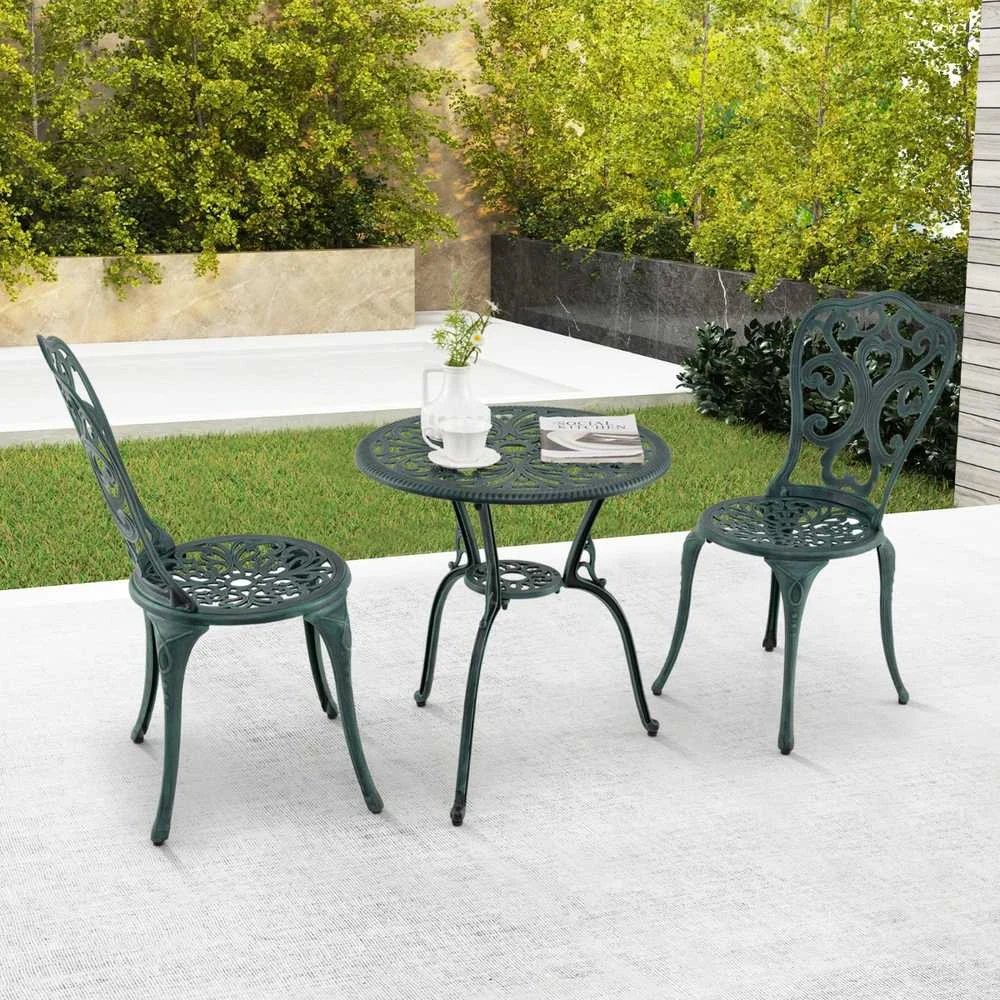 Lauko baldų komplektas Promotions Sodo baldų komplektas, liejinis aliuminis, 60x66 cm stalas, 51x41x87 cm kėdės, žalia