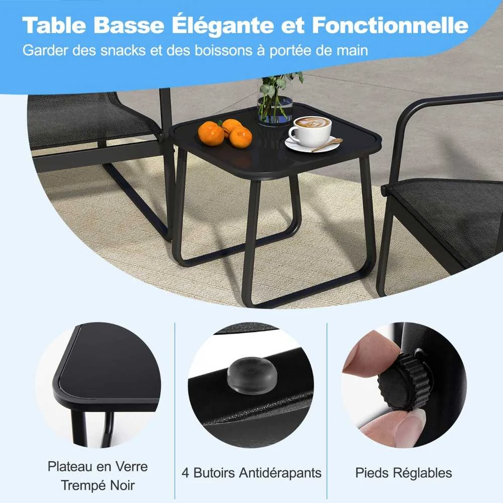 Lauko baldų komplektas Promotions Sodo baldų komplektas, kėdės 77x61x75 cm, stalas 44x44x41 cm, juodos spalvos