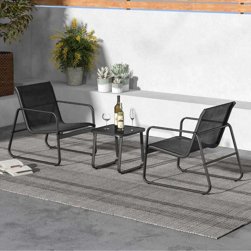 Lauko baldų komplektas Promotions Sodo baldų komplektas, kėdės 77x61x75 cm, stalas 44x44x41 cm, juodos spalvos