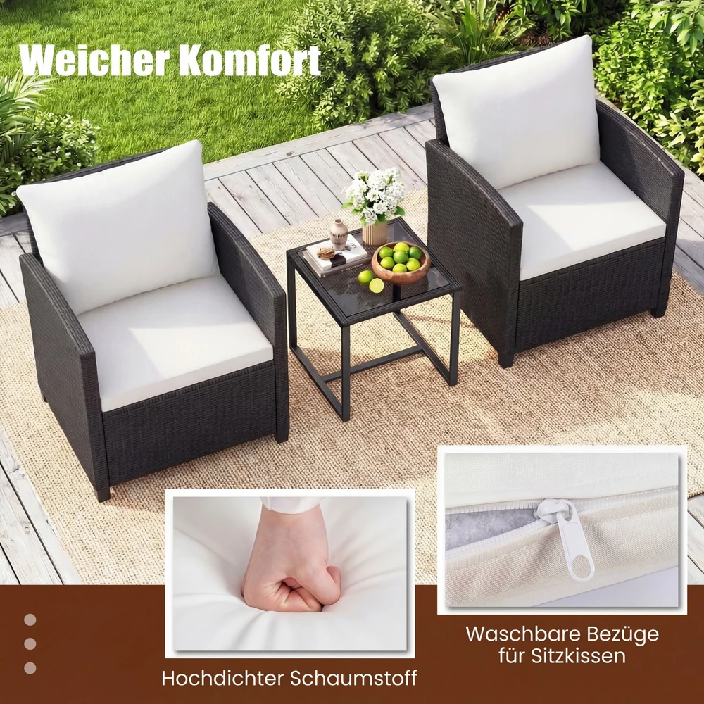 Lauko baldų komplektas Promotions Sodo baldų komplektas 3 dalių rotango lauko komplektas 64x62x76 cm juoda ir smėlio spalvos