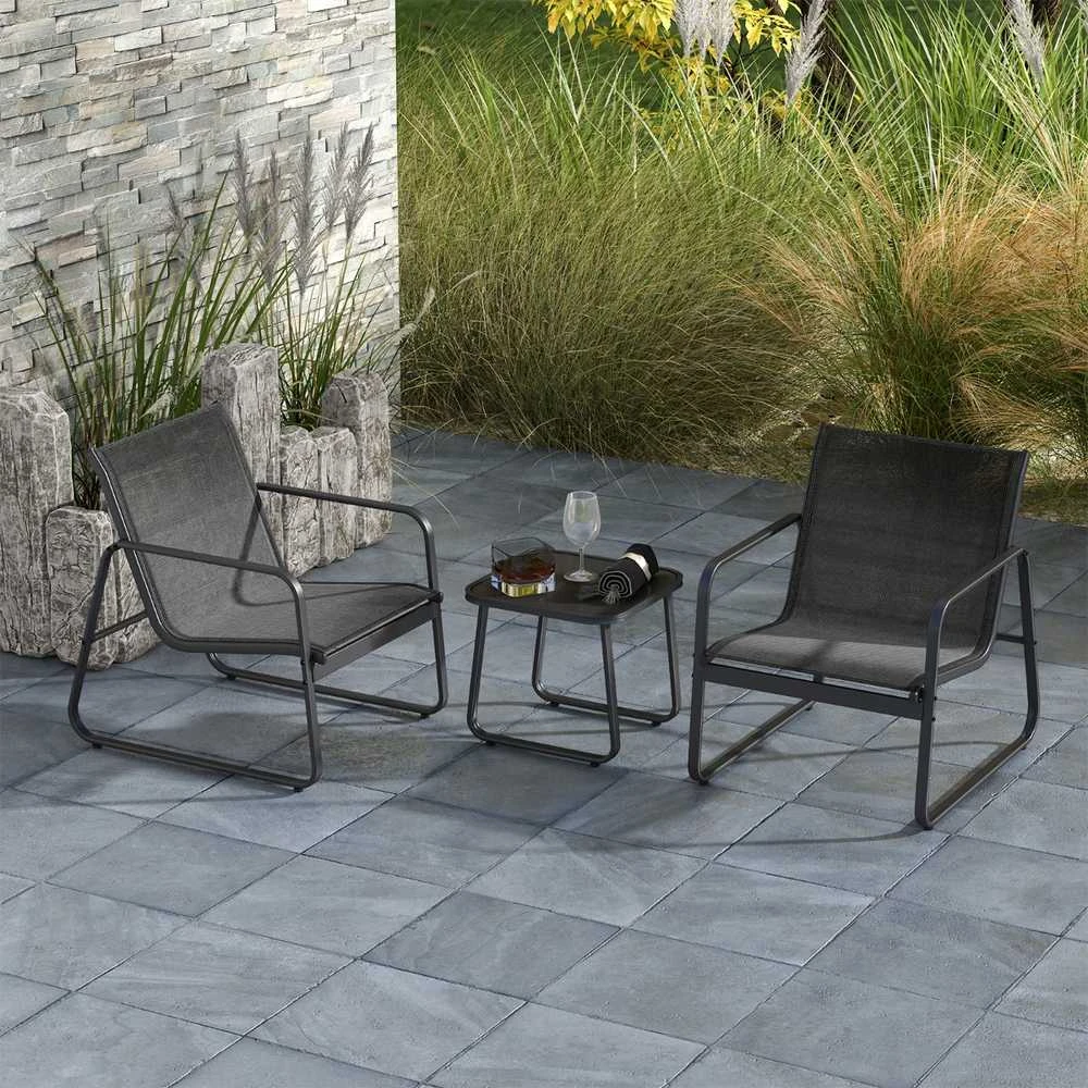 Lauko baldų komplektas Promotions Sodo baldų komplektas, kėdės 77x61x75 cm, stalas 44x44x41 cm, juodos spalvos