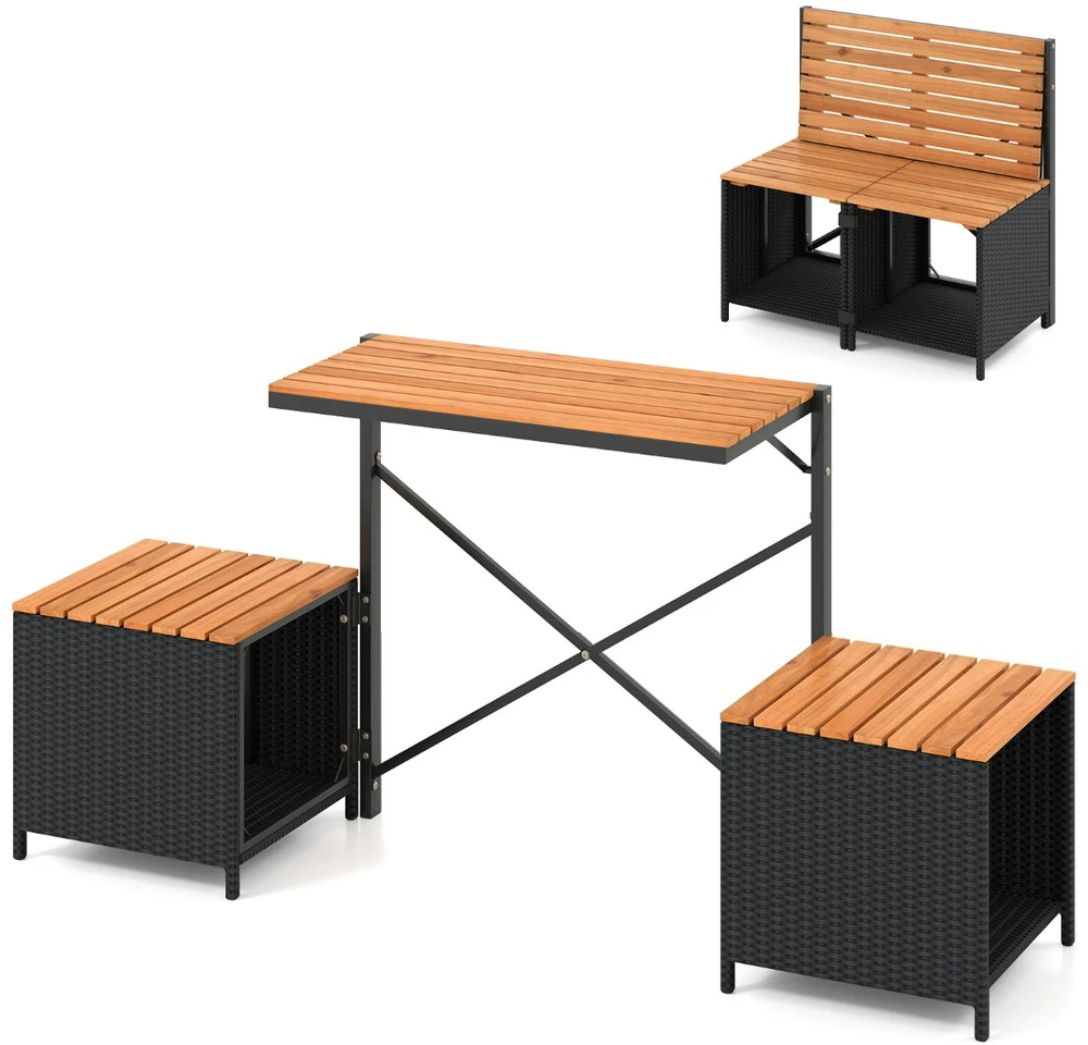Lauko baldų komplektas Promotions Sodo baldų komplektas, 3 dalių, 168x46x81 cm, juoda/natūrali