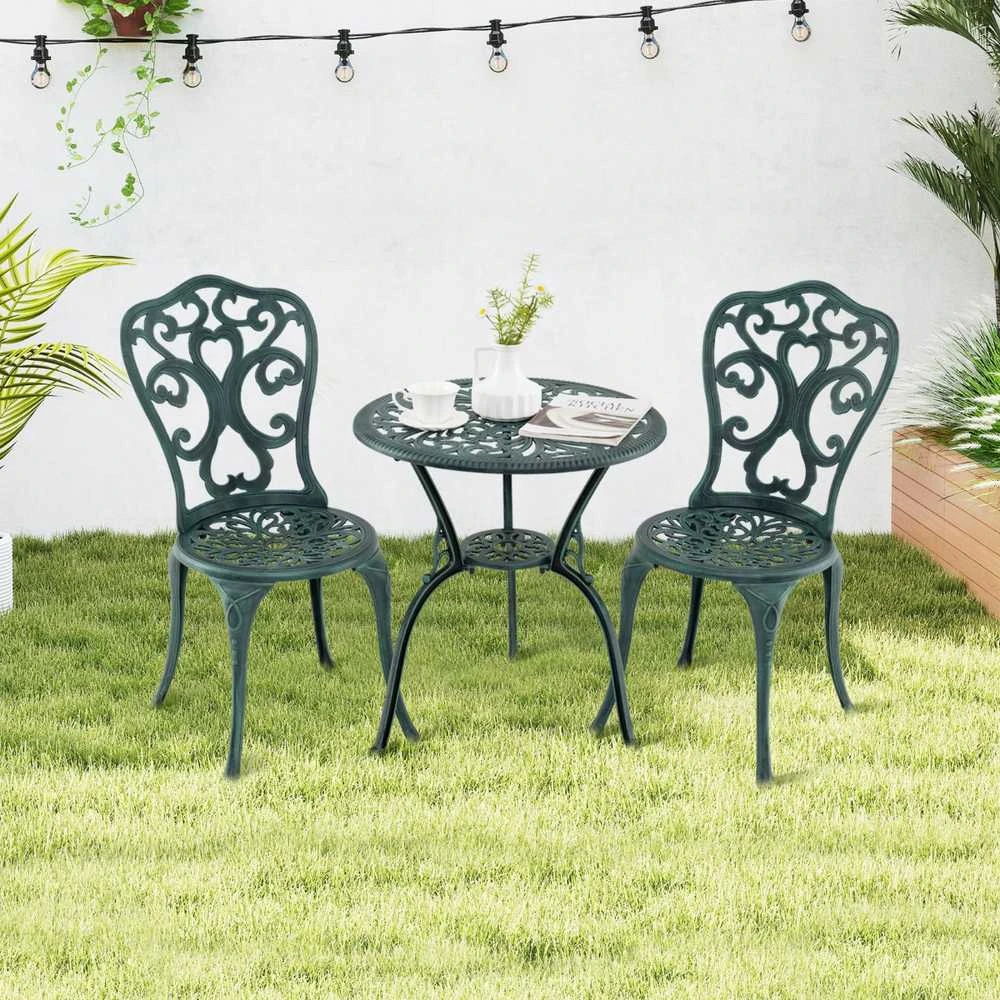 Lauko baldų komplektas Promotions Sodo baldų komplektas, liejinis aliuminis, 60x66 cm stalas, 51x41x87 cm kėdės, žalia