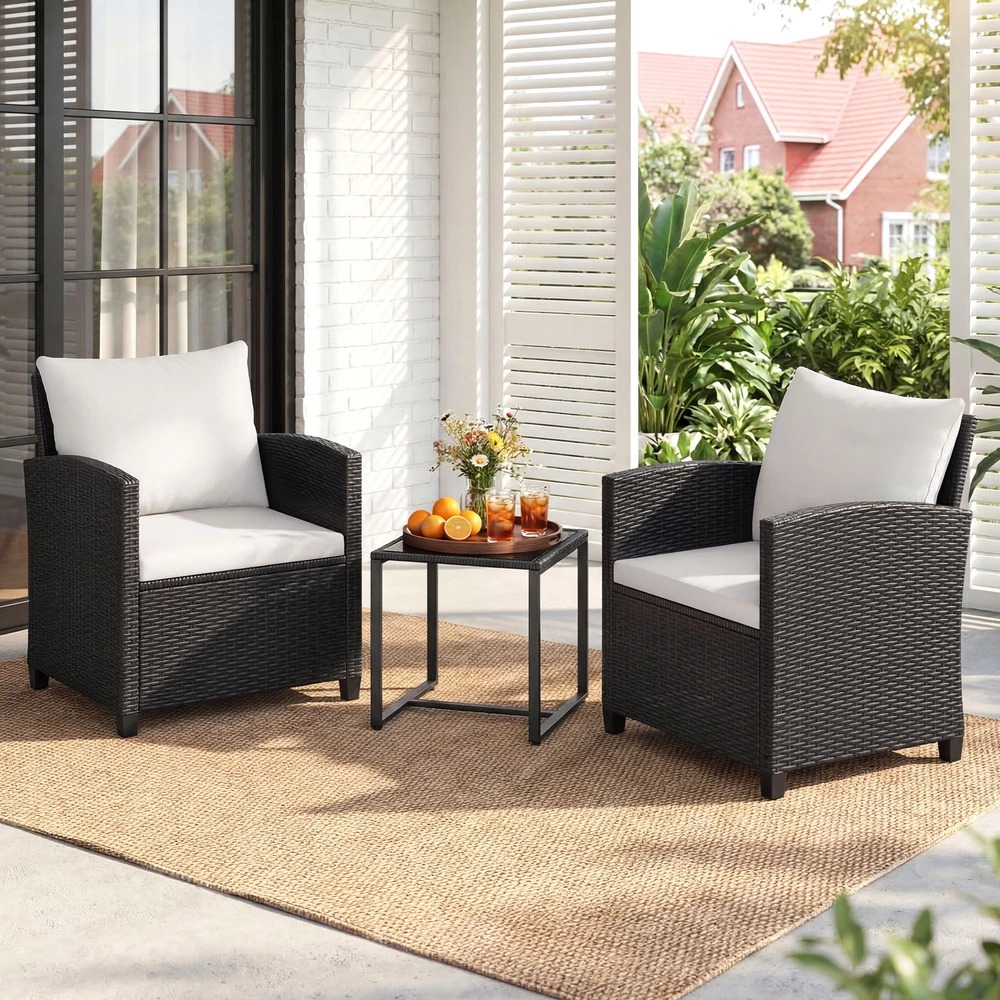 Lauko baldų komplektas Promotions Sodo baldų komplektas 3 dalių rotango lauko komplektas 64x62x76 cm juoda ir smėlio spalvos
