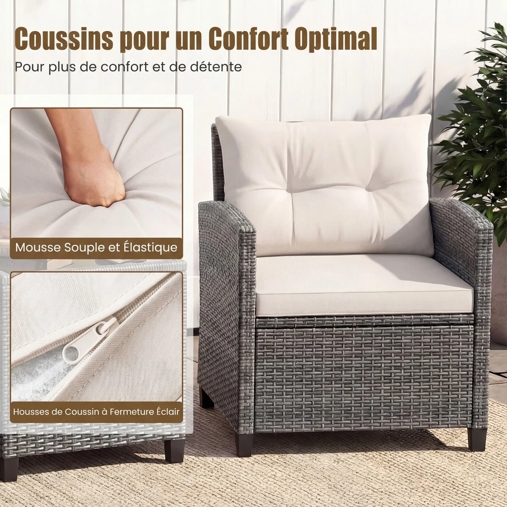 Lauko baldų komplektas Promotions Sodo baldų komplektas 3 dalių PE rotango kėdės ir kavos staliukas 67x64x77 cm pilka