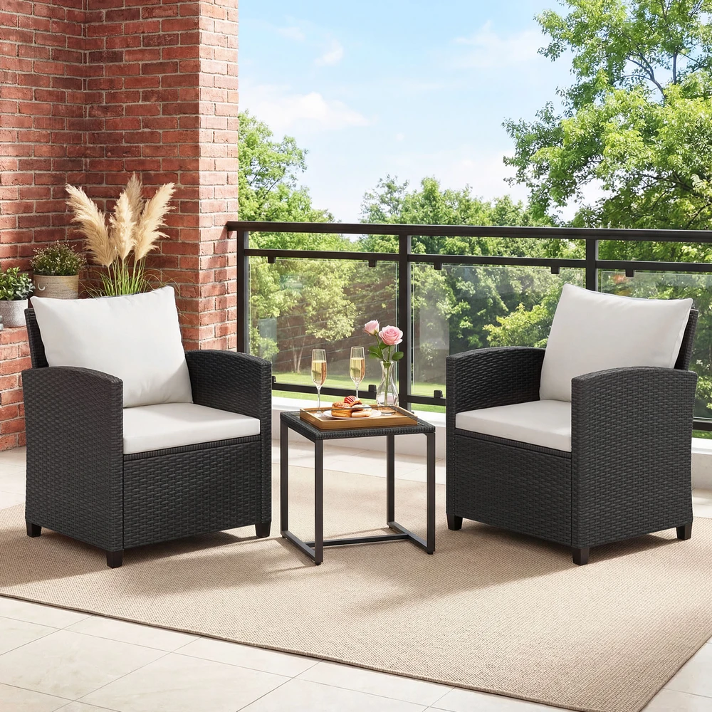 Lauko baldų komplektas Promotions Sodo baldų komplektas 3 dalių rotango lauko komplektas 64x62x76 cm juoda ir smėlio spalvos