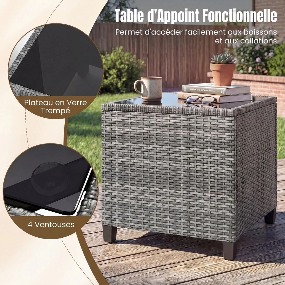 Lauko baldų komplektas Promotions Sodo baldų komplektas 3 dalių PE rotango kėdės ir kavos staliukas 67x64x77 cm pilka