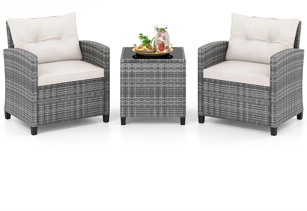 Lauko baldų komplektas Promotions Sodo baldų komplektas 3 dalių PE rotango kėdės ir kavos staliukas 67x64x77 cm pilka