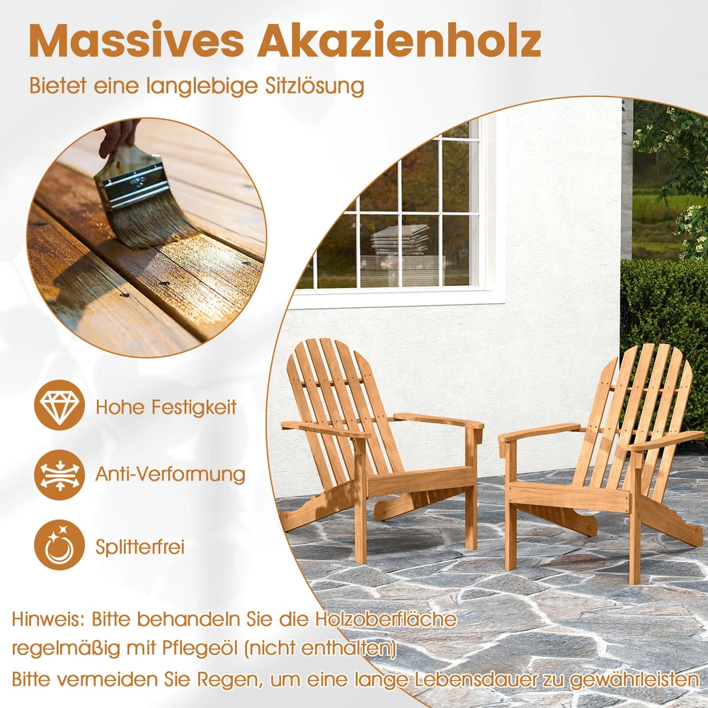 Lauko baldų komplektas Promotions Sodo kėdės Adirondack, 2 vnt., 94x66x86 cm, natūralaus akacijos medžio