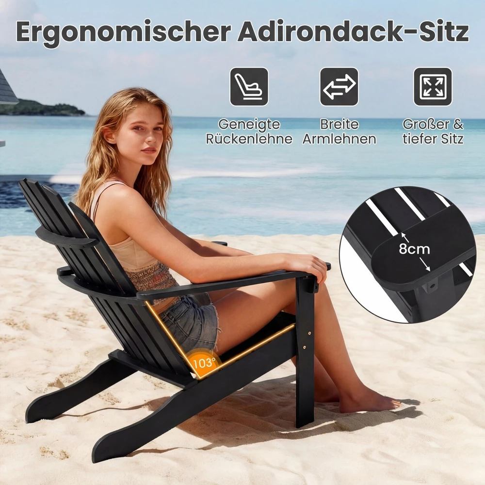 Lauko baldų komplektas Promotions Sodo kėdės Adirondack 2 vnt. 94x66x86 cm juodos spalvos