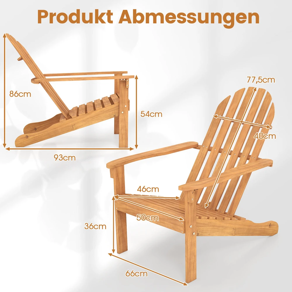 Lauko baldų komplektas Promotions Sodo kėdės Adirondack, 2 vnt., 94x66x86 cm, natūralaus akacijos medžio