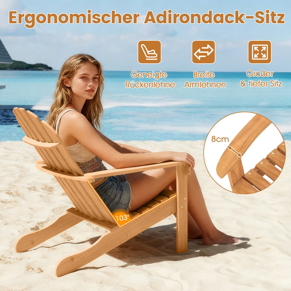 Lauko baldų komplektas Promotions Sodo kėdės Adirondack, 2 vnt., 94x66x86 cm, natūralaus akacijos medžio