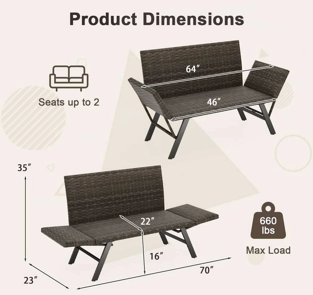 Promotions Sulankstomas terasos dvivietis fotelis, 59x178x89 cm, pilkas