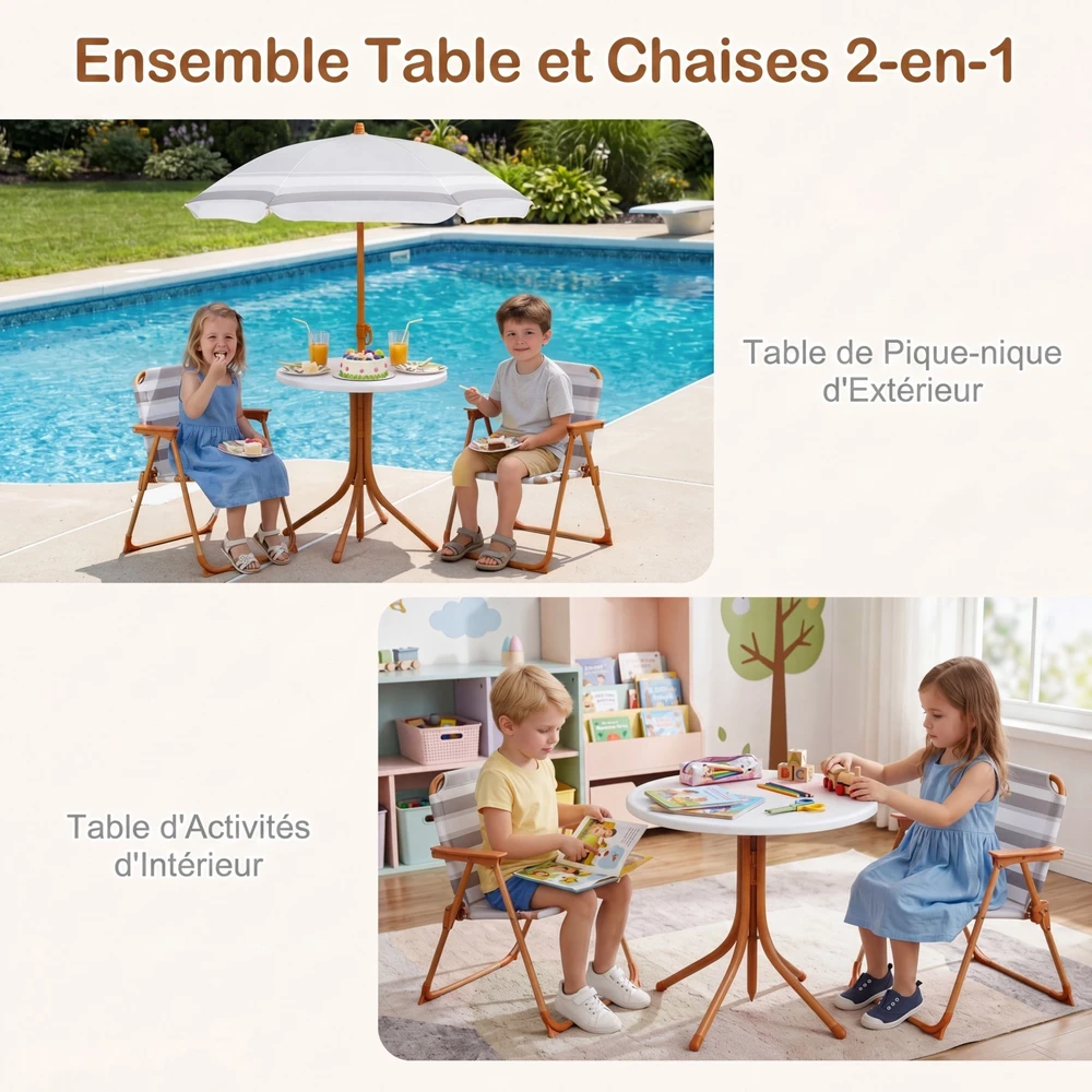 Lauko baldų komplektas Promotions Vaikiškų sodo baldų komplektas 4 vnt Stalas 50x50x51 cm Natūralus