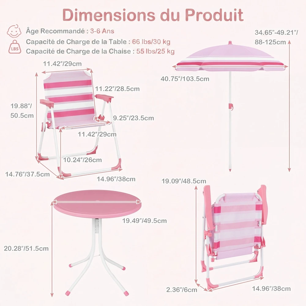 Lauko baldų komplektas Promotions Vaikiškų sodo baldų komplektas 4 vnt Stalas 50x50x51 cm Kėdės 39x37x50 cm Raudona