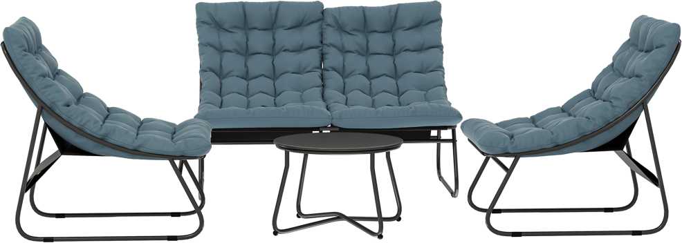 Outsunny plieno sodo baldų komplektas 4 asmenims, atsparus oro sąlygoms, balkonų baldų rinkinys su 2 vietų sofa, foteliu, šoniniu staliuku ir sėdynių pagalvėlėmis, lauko baldų komplektas, terasos baldai pilkos spalvos