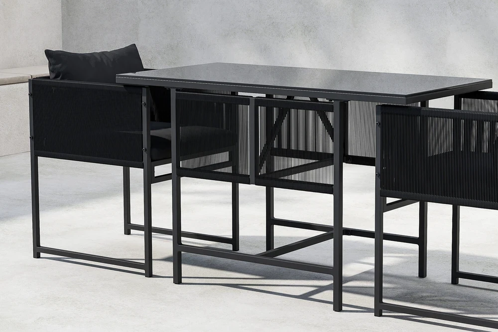Lauko baldų komplektas Venture Design Balkono valgomojo komplektas Noto juodas