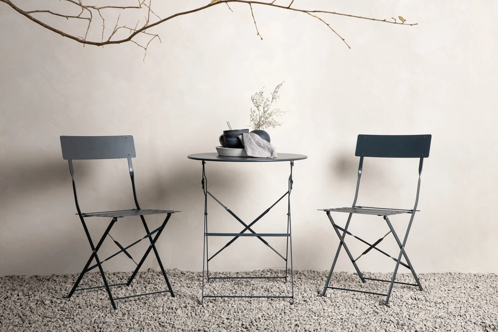 Lauko baldų komplektas Venture Design Bistro komplektas, Marseille, skaitmeniškas, stalas: ⌀60 Kėdė: D: 45 A: 80 P: 42, Tamsiai pilka